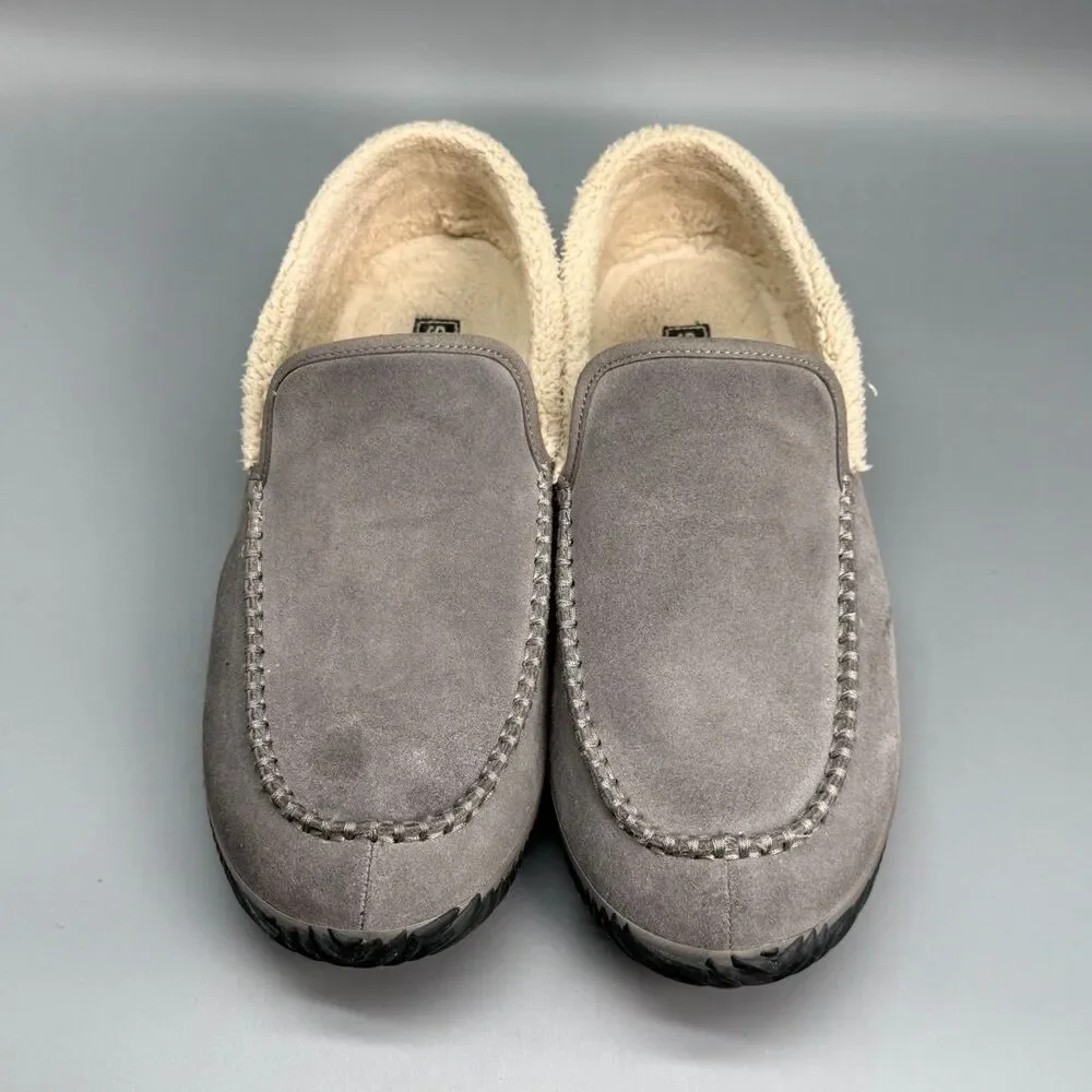 Sorel Dude Moc Men's 11.5 Gray Suede Faux Fur Lined Casual Moccasin Slipper